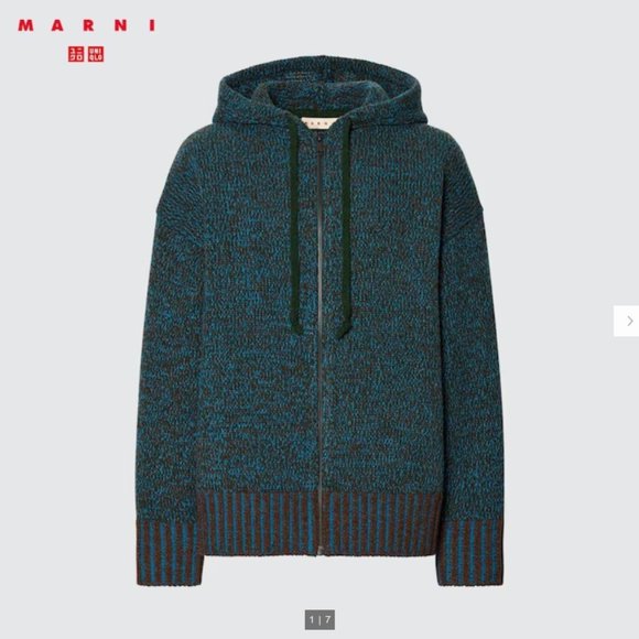 UNIQLO Mix Color Yarn Oversized Full-Zip Hoodie (MARNI), Size Sm, BLUE, NWT - Picture 1 of 1